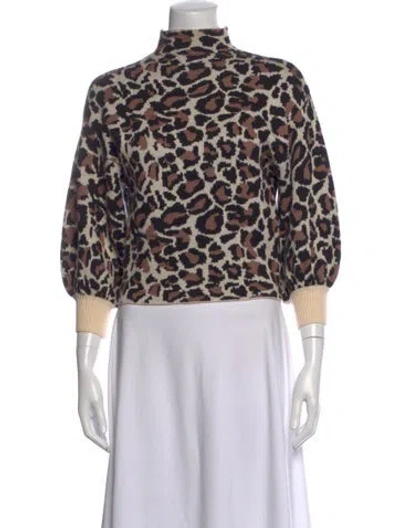 Pre-owned Line & Dot Animal Print Turtleneck Sweater In Black
