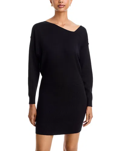 Line & Dot Asymmetric Mini Sweater Dress In Black