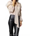 Line And Dot Aubree Draped Long Sleeve Blouse In Champagne In White