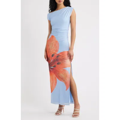 Line & Dot Avah Placed Floral One-shoulder Mesh Maxi Dress In Multi