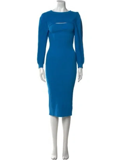 Pre-owned Line & Dot Bateau Neckline Midi Length Dress In Blue