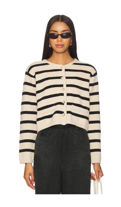 Line & Dot Benni Stripe Cardigan In Tan & Black