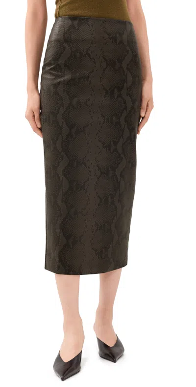 Line & Dot Bex Faux Leather Midi Skirt Dark Brown In Black