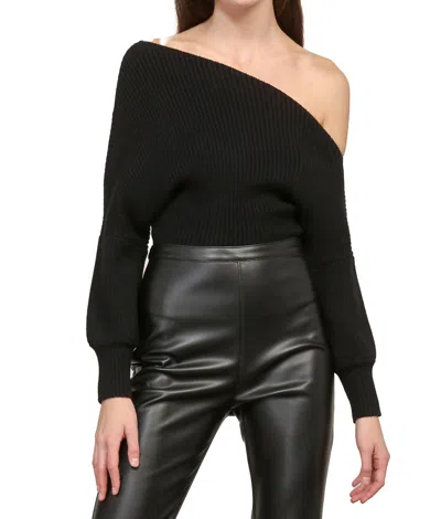 Line And Dot Blair Asymmetrical Off Shoulder Sweater In Black
