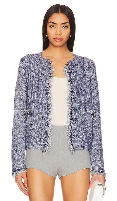 Line & Dot Bonny Fringe Cardigan In 牛仔