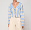 Line And Dot Bradley Striped Cardigan In Blue & White In Blue