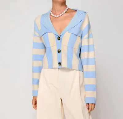 Line And Dot Bradley Striped Cardigan In Blue & White