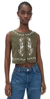 Line & Dot Brea Embroidered Top Olive In Green
