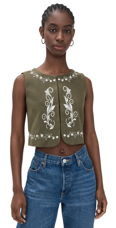 Line & Dot Brea Embroidered Top Olive