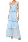 Line And Dot Cari Halter Ruffle Maxi Dress In Light Blue In Blue