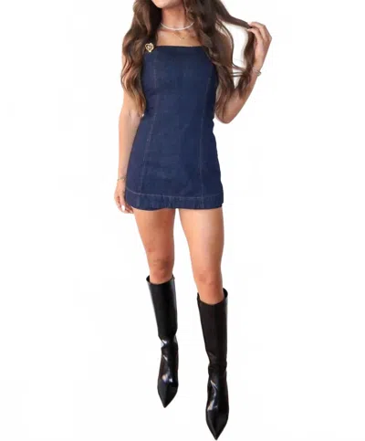Line And Dot Caryl Denim Romper In Blue