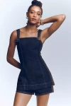 Line & Dot Caryl Square-neck Romper In Blue