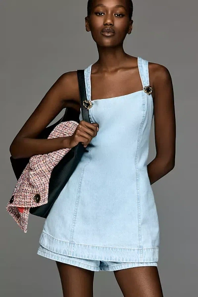 Line & Dot Caryl Square-neck Romper In Blue