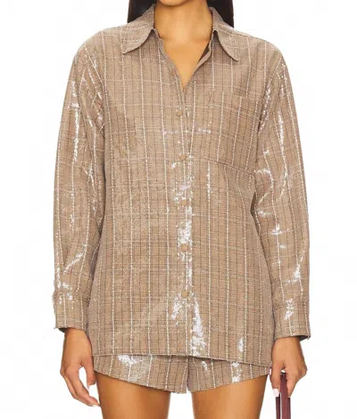 Line And Dot Checkmate Oversized Shacket In Brown