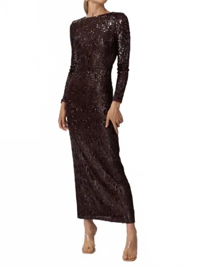 Line And Dot Chelsea Long Sleeve Sequin Dress In Chocolate Brown In Multi