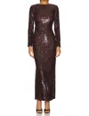 Line And Dot Chelsea Long Sleeve Sequin Maxi Dress In Chocolate In Gold