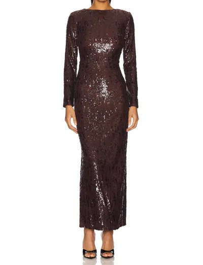 Line And Dot Chelsea Long Sleeve Sequin Maxi Dress In Chocolate In Gold