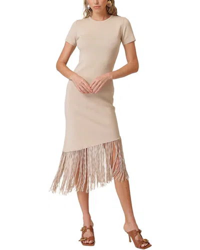 Line & Dot Chrysta Asymmetrical Fringe Dress In White
