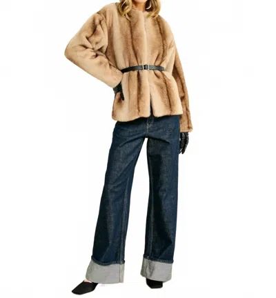 Line And Dot City Faux Fur Long Sleeve Jacket In Beige In Nude
