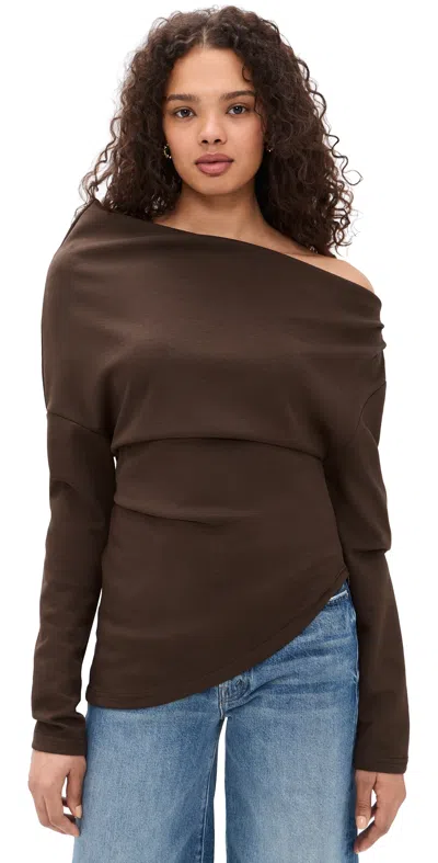 Line & Dot Coen Draped Asymmetrical Top Dark Brown