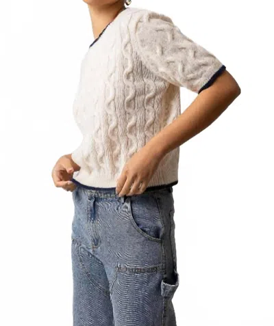 Line And Dot Collegiate Sweater Top In Ivory Navy In White