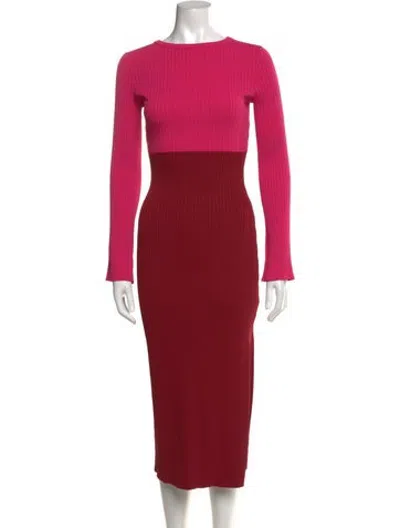 Pre-owned Line & Dot Colorblock Pattern Long Dress In Pink/red