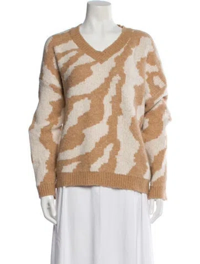 Pre-owned Line & Dot Colorblock Pattern V-neck Sweater In Neutral