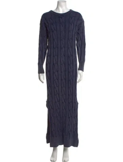 Pre-owned Line & Dot Crew Neck Long Dress In Blue