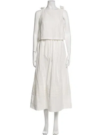 Pre-owned Line & Dot Crew Neck Midi Length Dress In Neutrals