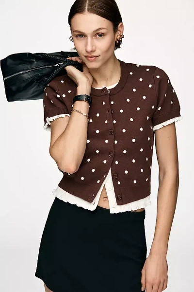 Line & Dot Dollie Short Sleeve Layered Cardigan Sweater In Brown