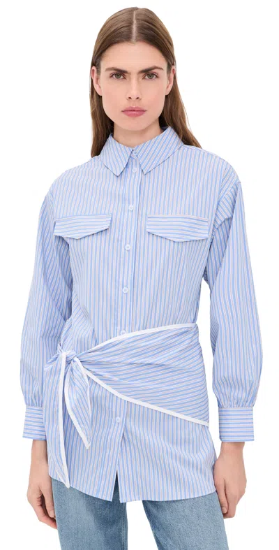 Line & Dot Eleni Button Down Shirt Tunic Blue Multi