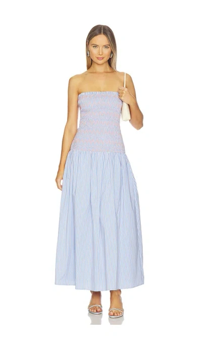 Line & Dot Eleni Smocked Dress In Blue