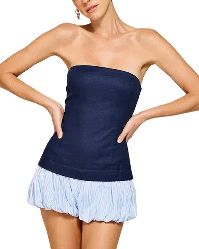 Line & Dot Eline Linen-blend Bubble Romper In Blue