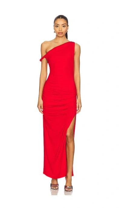 Line & Dot Erina Asymmetrical Maxi Dress In Red
