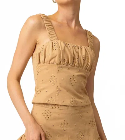 Line And Dot Eyelet Strap Top In Tan In Gold
