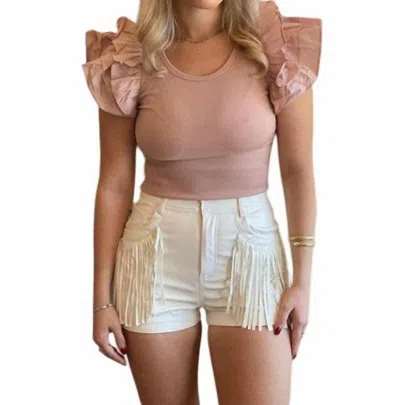 Line And Dot Faux Leather Short In Bone In Gray