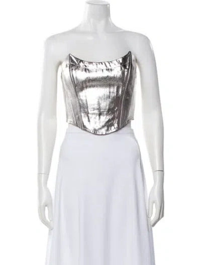 Pre-owned Line & Dot Faux Leather Strapless Crop Top