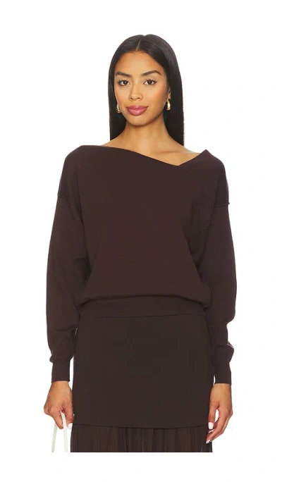 Line & Dot Favorite Off Shoulder Sweater In Brown