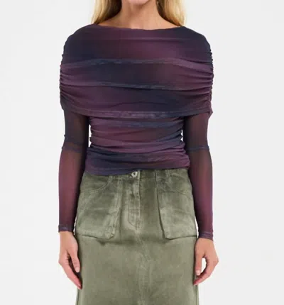 Line And Dot Finley Off The Shoulder Top In Plum Multi In Purple