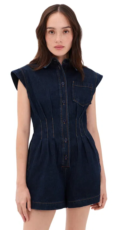 Line & Dot Flavia Denim Romper Indigo In Black