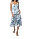 Line And Dot Floral Dress In Blue In Blue