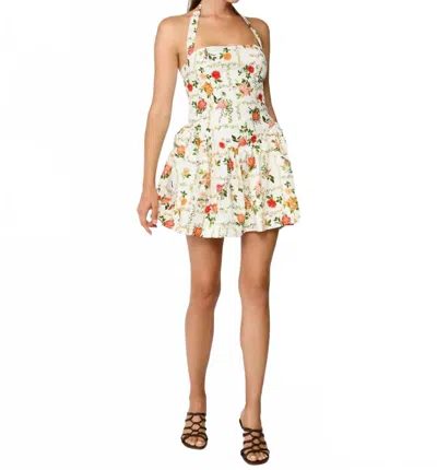Line And Dot Floral Halter Mini Dress In White Multi