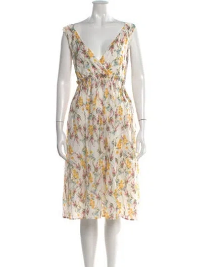 Pre-owned Line & Dot Floral Print Knee-length Dress W/ Tags In White