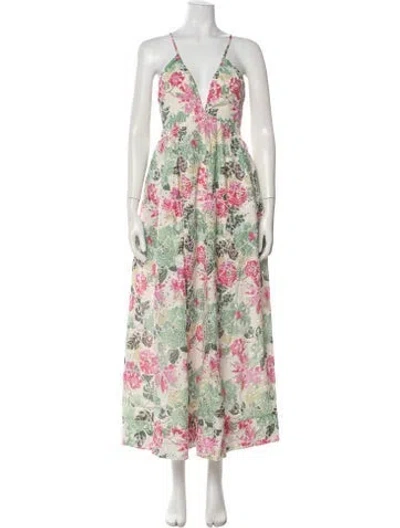 Pre-owned Line & Dot Floral Print Long Dress In Multicolor