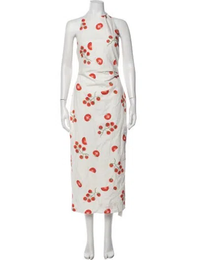 Pre-owned Line & Dot Floral Print Long Dress W/ Tags In Neutrals