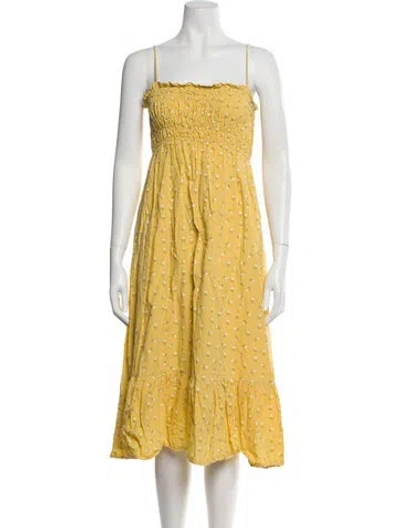 Pre-owned Line & Dot Floral Print Midi Length Dress In Yellow