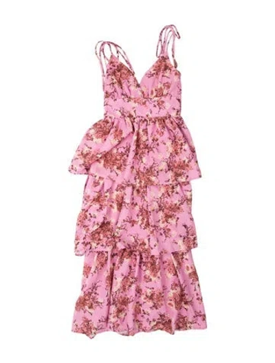 Pre-owned Line & Dot Floral Print Mini Dress W/ Tags In Pink