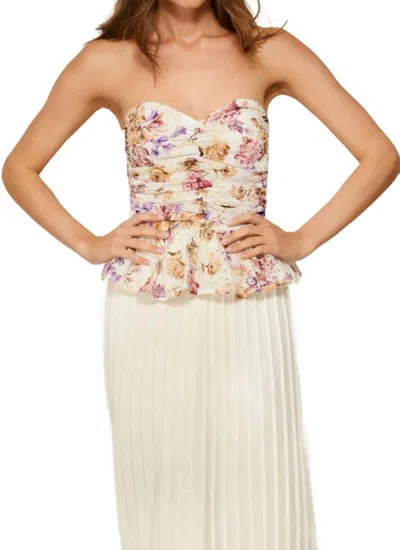 Line And Dot Floral Print Peplum Top In White In Multi