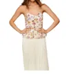 Line And Dot Floret Strapless Peplum Top In Pink Multi In Pink