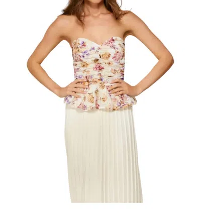 Line And Dot Floret Strapless Peplum Top In Pink Multi